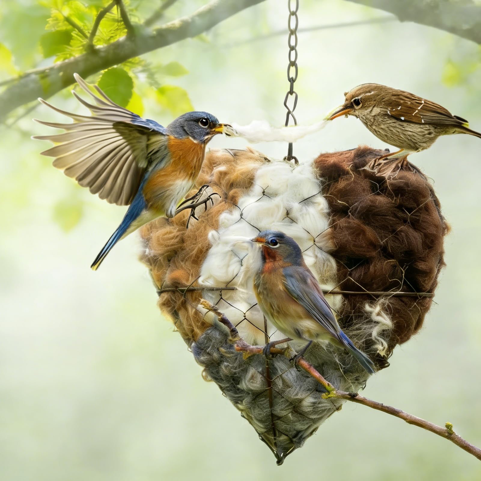 Handmade Fiber Bird Nesting Heart, Birds Nests Material Holder with Nest Materials Heart Shape Hummingbird Houses Nest Boxes Garden Gifts for Outside Birdhouse, Birds Lovers