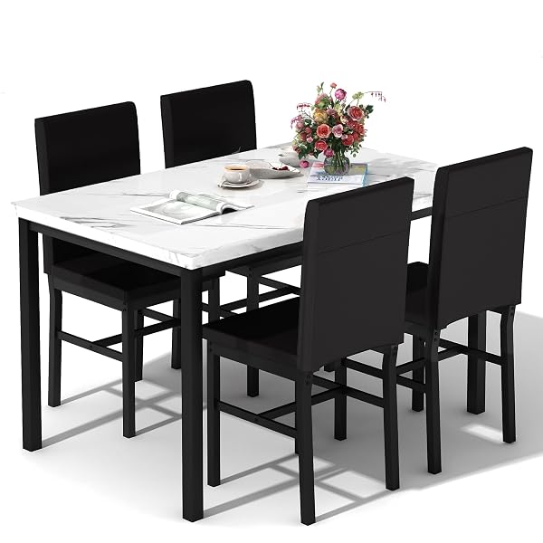 Minimalist Marble Set with Leather Chairs
