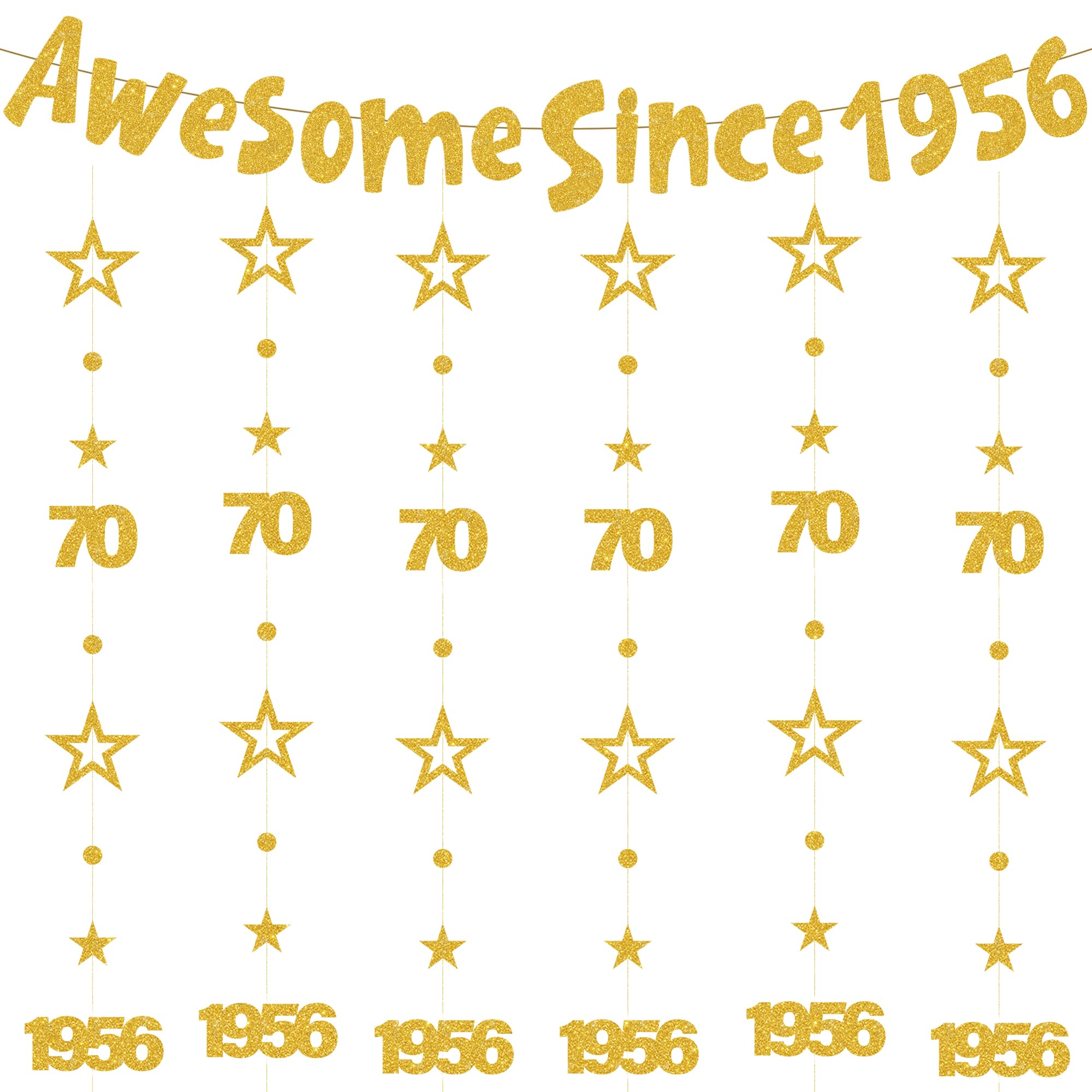 70th Birthday Decorations Men Women - 8 Pcs Gold Party Decoration including Awesome Since 1956 Banner and Number 70 Garlands Bunting for 70th Years Old Party Supplies