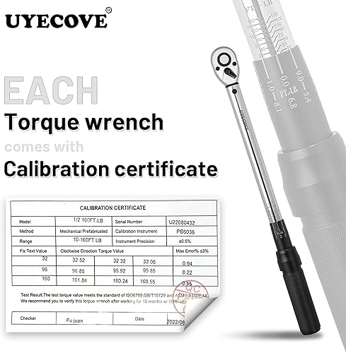 Miniatura 5 de UYECOVE Llave dinamométrica de clic de 12 pulgada, llave dinamométrica profesional de clic de doble dirección 10-160FT-LB13.6-217N.M, escalas de