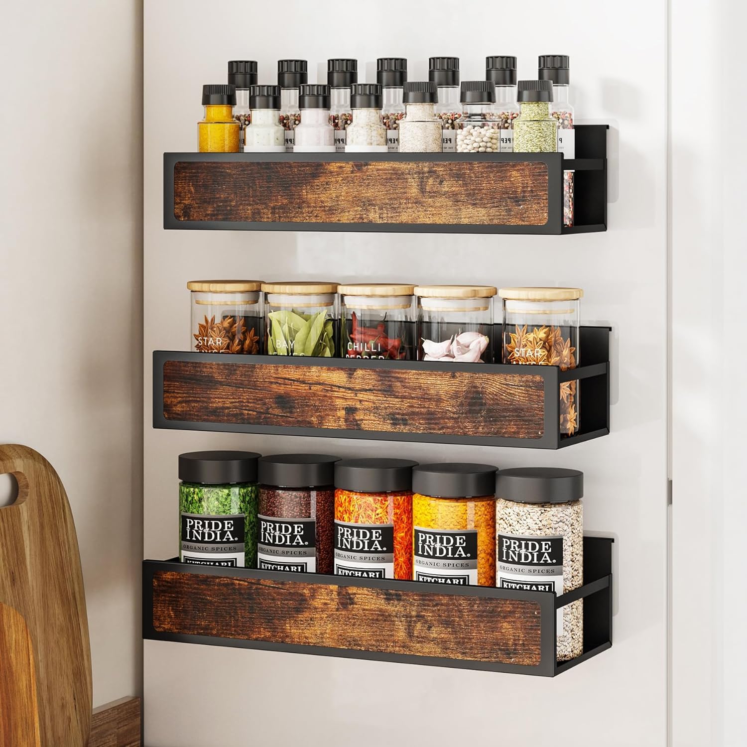 beibeiqi Spice Rack Organizer for Wall, Adhesive Hanging Organizer -3 Packs Storage Rack Zero Installation with 3 Hooks for Refrigerator and Cabinet,Microwave