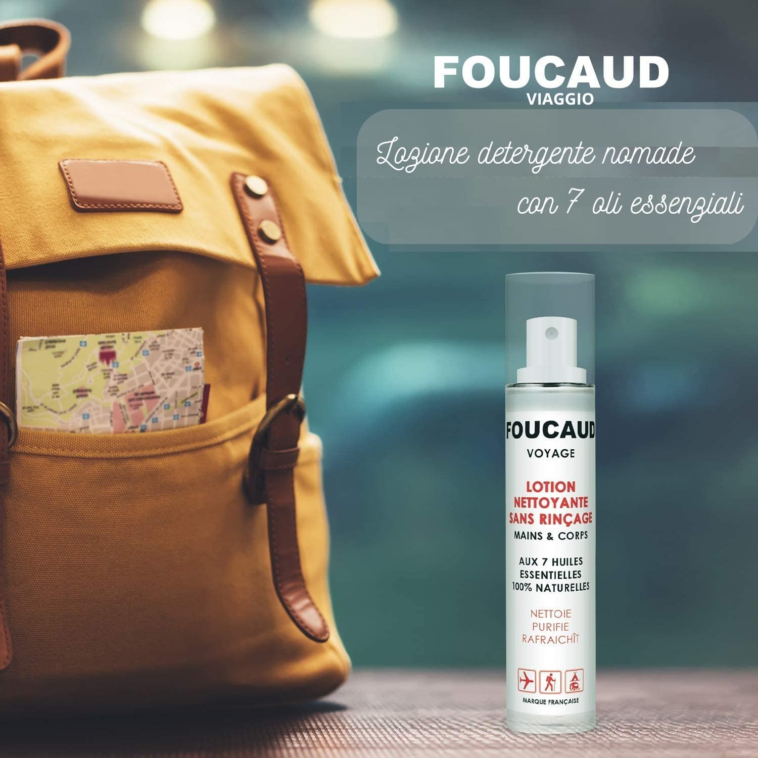 FOUCAUD FRICTION VOYAGE, 12 Flaconi Spray 50 ml, Da Portare con Te, Formato Viaggio, Lozione Dentergente, Igiene, Acqua Micellare, Senza Risciaquo, Mani e Corpo, Concentrato di Oli Essenziali, Foucaud
