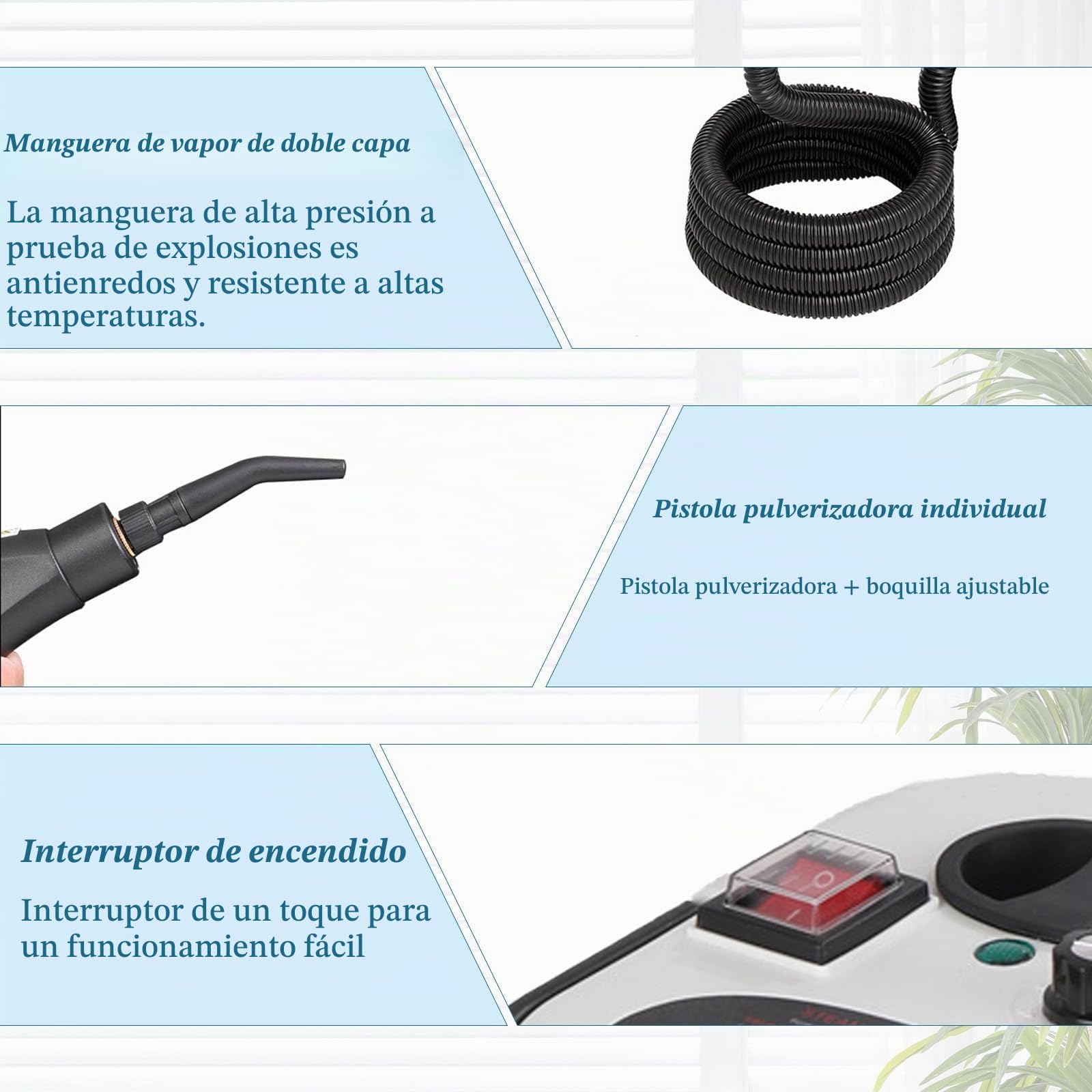 Limpiador a Vapor de 2500w, Limpiador A Vapor de Mano, Ajustable En 6 Niveles, Calentamiento RáPido En 15 Segundos, limpiador A Vapor Para Limpiar Suciedad, Grasa Y Polvo