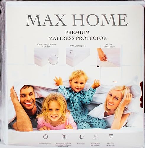 Miniatura 2 de Max Home Protector de colchón prémium 100% impermeable, tamaño individual, absorbente, algodón, cama, transpirable, con bolsillos elásticos, funda