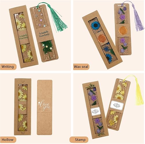 Miniatura 10 de Juego de 50 fundas de papel kraft de resina para marcapáginas de 5.9 x 1.8 pulgadas, cajas de regalo de cartón, tarjetas de exhibición en blanco