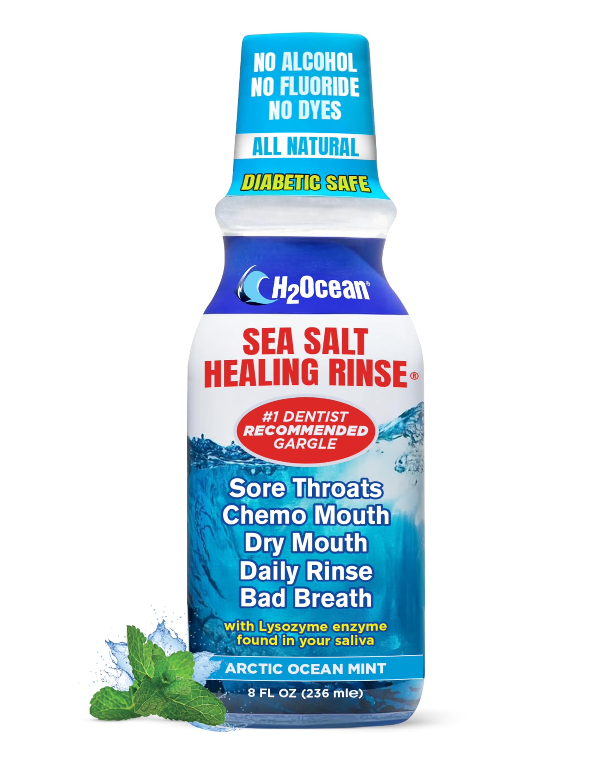Healing Rinse Mouthwash- Great Tasting Sea Salt & Xylitol Mouth Wash for Fresh Breath & Dry Mouth - Alcohol & Fluoride Free - Arctic Ocean Mint 8oz