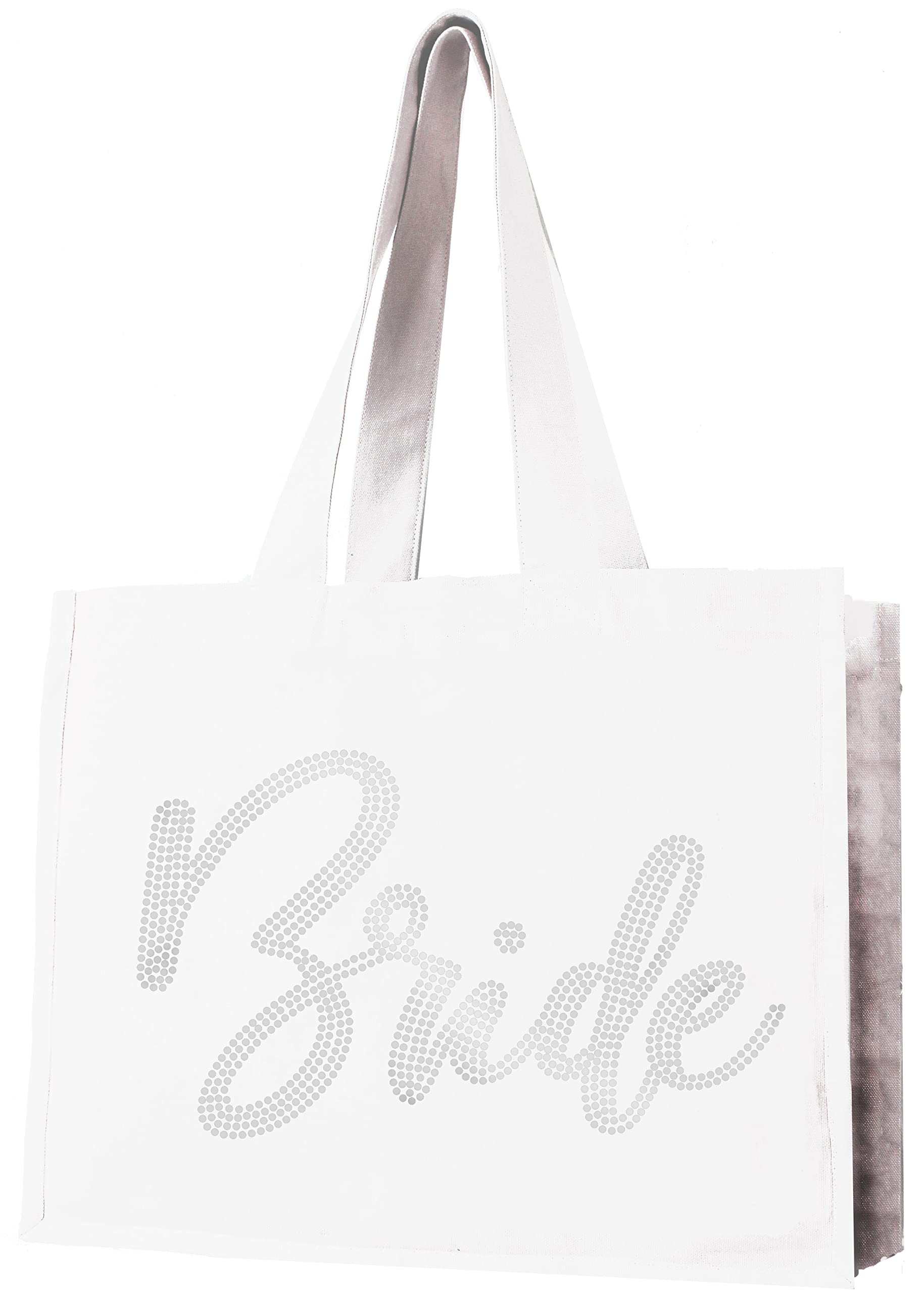 White Bridal Tote Bag - Giant Bride Rhinestone GLAM Cotton Canvas Tote Bag - Bride To Be Gift - White Tote (RS GlmBride)