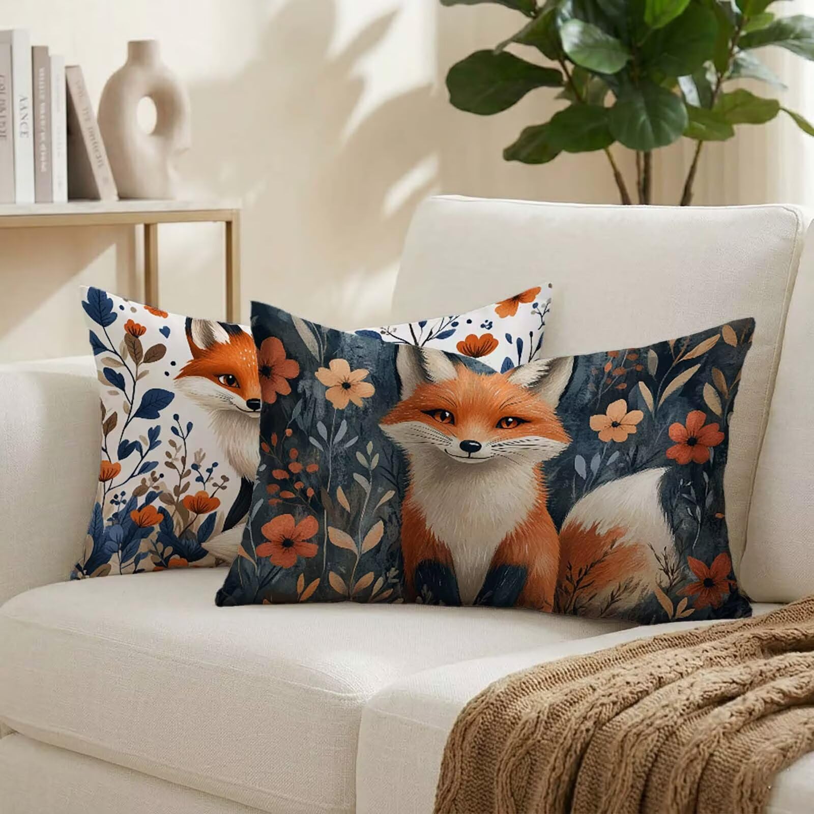 Coussin exterieur impermeable 50x80 lot de 2 housses motif renard