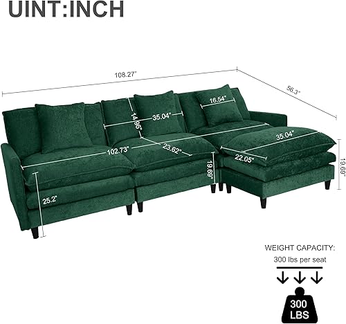 Miniatura 2 de Sofá modular modular, 3 asientos y 1 sofá otomano moderno de pana para sala de estar, cómodos sofás de nube con otomana móvil, combinación de