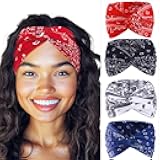 Urieo Bandana Headband Paisley Knotted Hair Bands Stretchy Head Turban Sport Yoga for Women