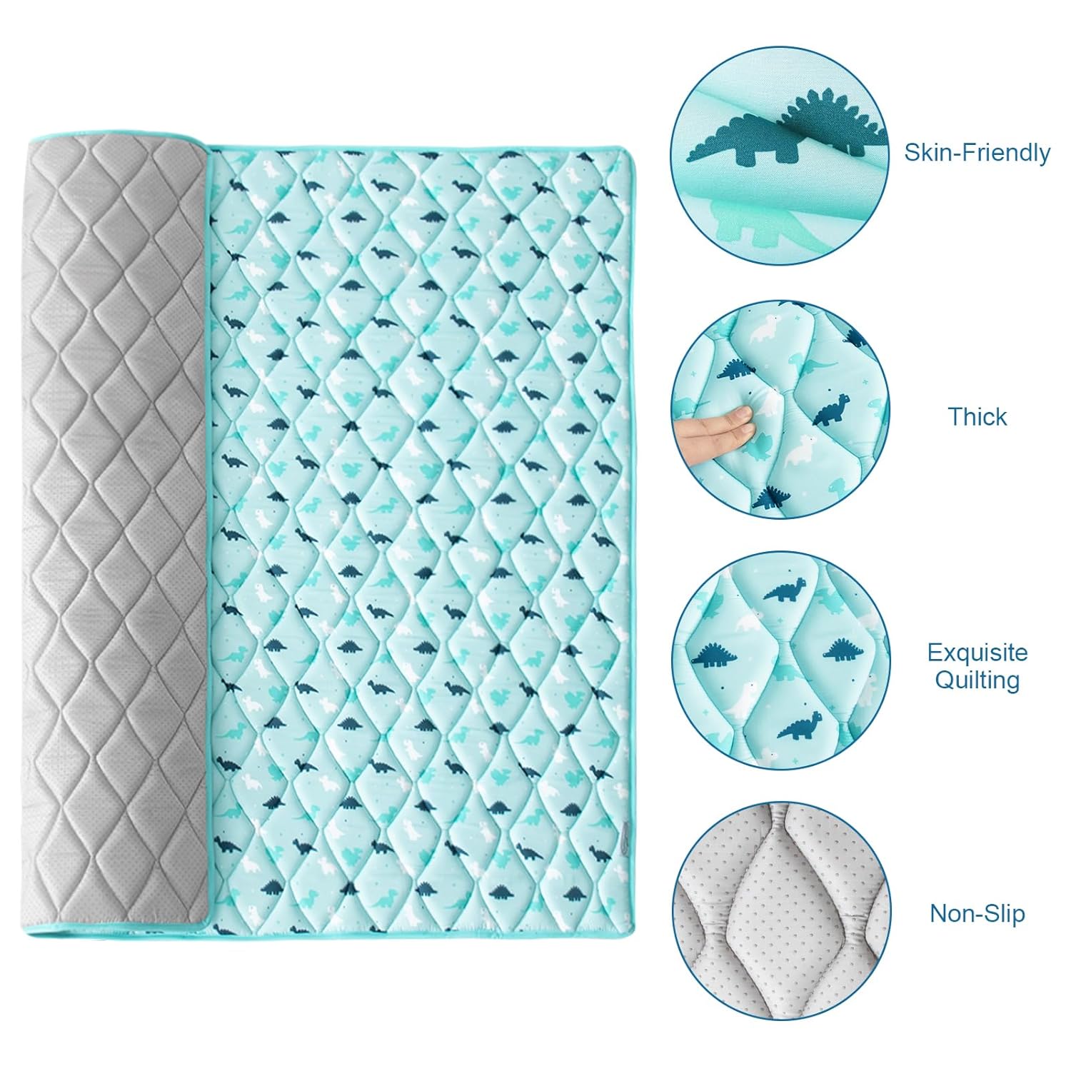 Foam Baby Play Mat 50" X 50", Play Mat for Babies and Toddlers Non Slip, Kids Playmat for Playpen, Thick One-Piece Crawling Mat, Easy Clean, Aqua Dinosaur
