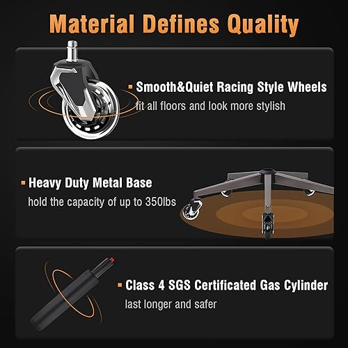 Miniatura 6 de Silla de oficina grande con respaldo alto - Soporte lumbar ajustable, brazos abatibles, ruedas silenciosas de servicio pesado, base de metal, cuero