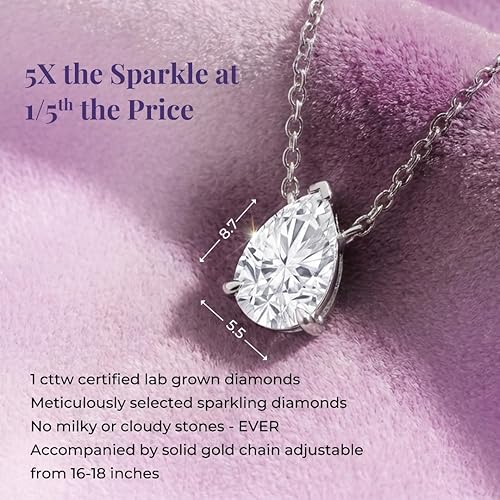 Vista 3 de La Joya Collares de diamantes de 1 quilate para mujer Collar de diamante solitario cultivado en laboratorio GH VSSI Cadena de oro macizo incluida