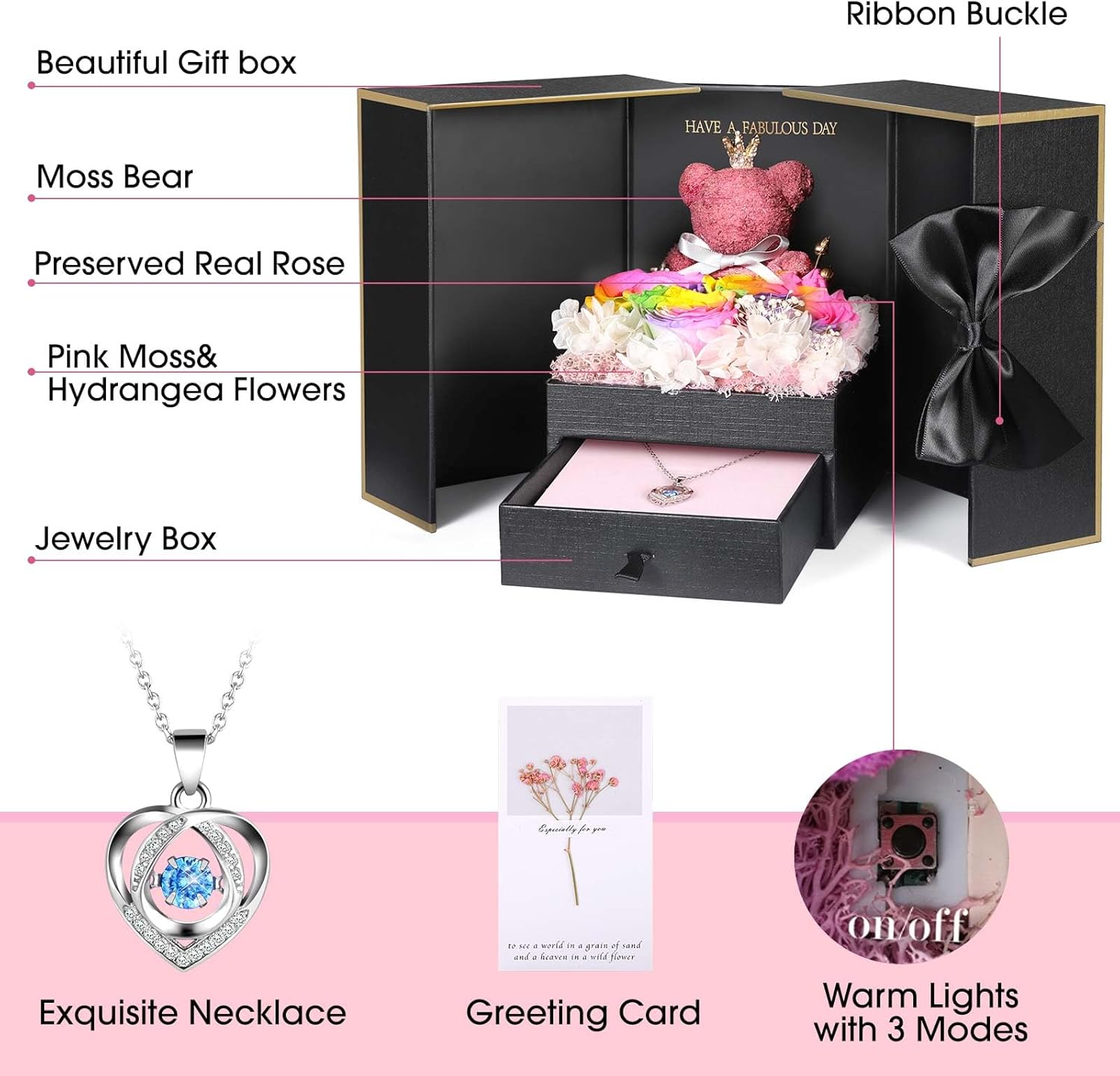 ADDWel Preserved Real Rainbow Rose with Sterling Silver Necklace Gift Set - Romantic Valentines Day Gifts for Wife, Girlfriend - Eternal Flowers Gifts for Anniversary, Birthday - Image 7