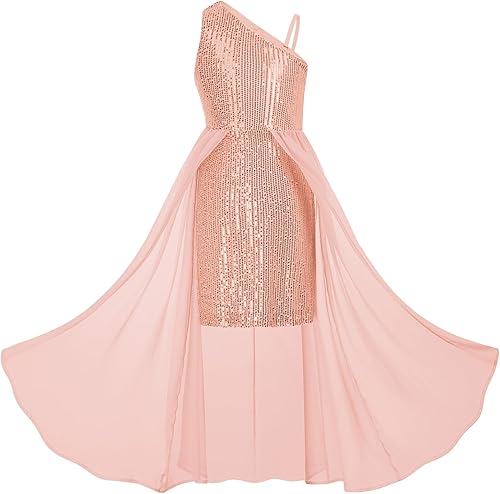 GRACE KARIN Vestido de lentejuelas para niñas, vestido de fiesta de cumpleaños de un hombro, vestidos de graduación 6-14 años
