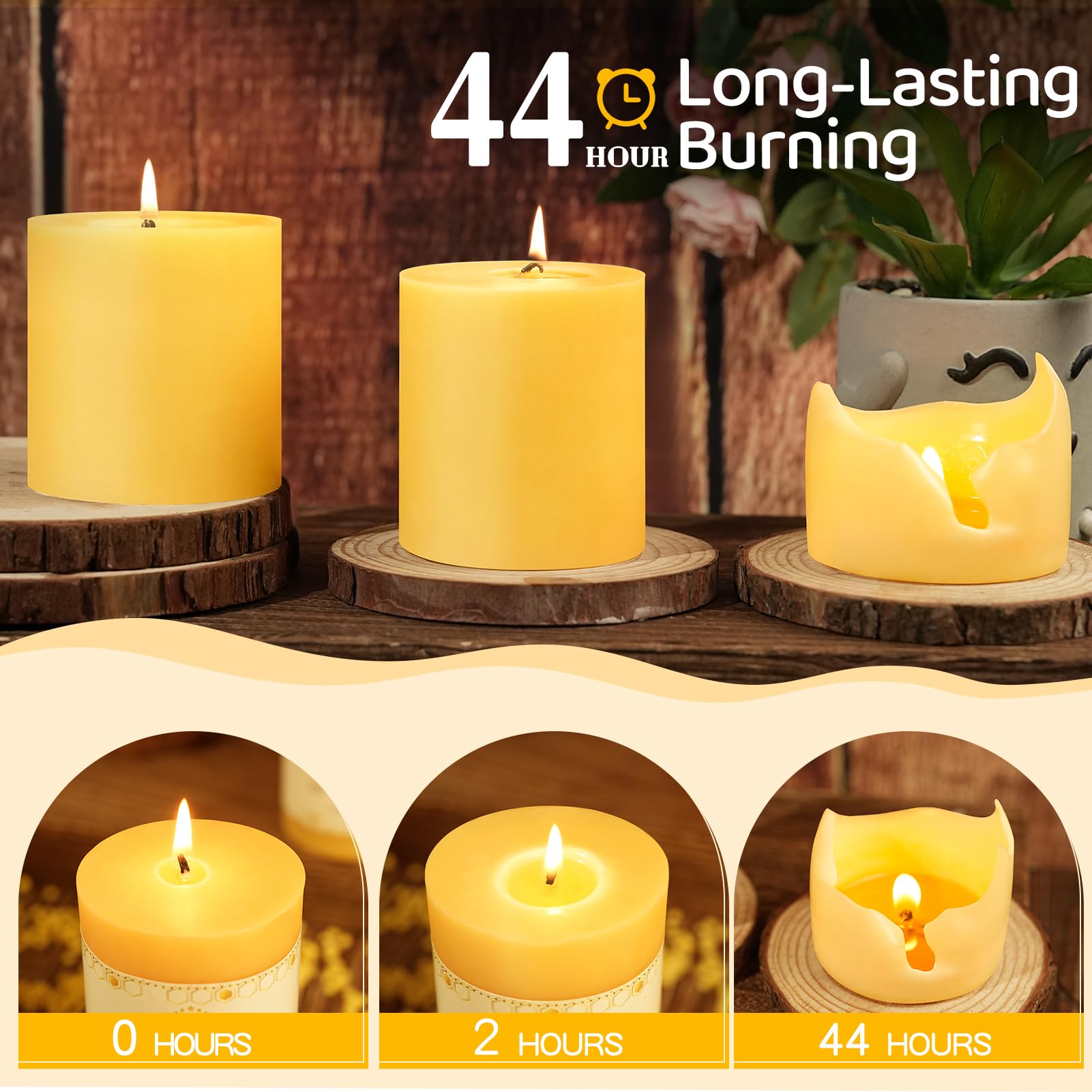 Velas de cera de abeja natural, no tóxicas, 2.8 x 3 pulgadas, paquete de 2, 90 horas de duración | Vela de cera de abejas 100 % pura, orgánica, sin perfume, sin humo, para el hogar, emergencia, oración, iglesia, cena