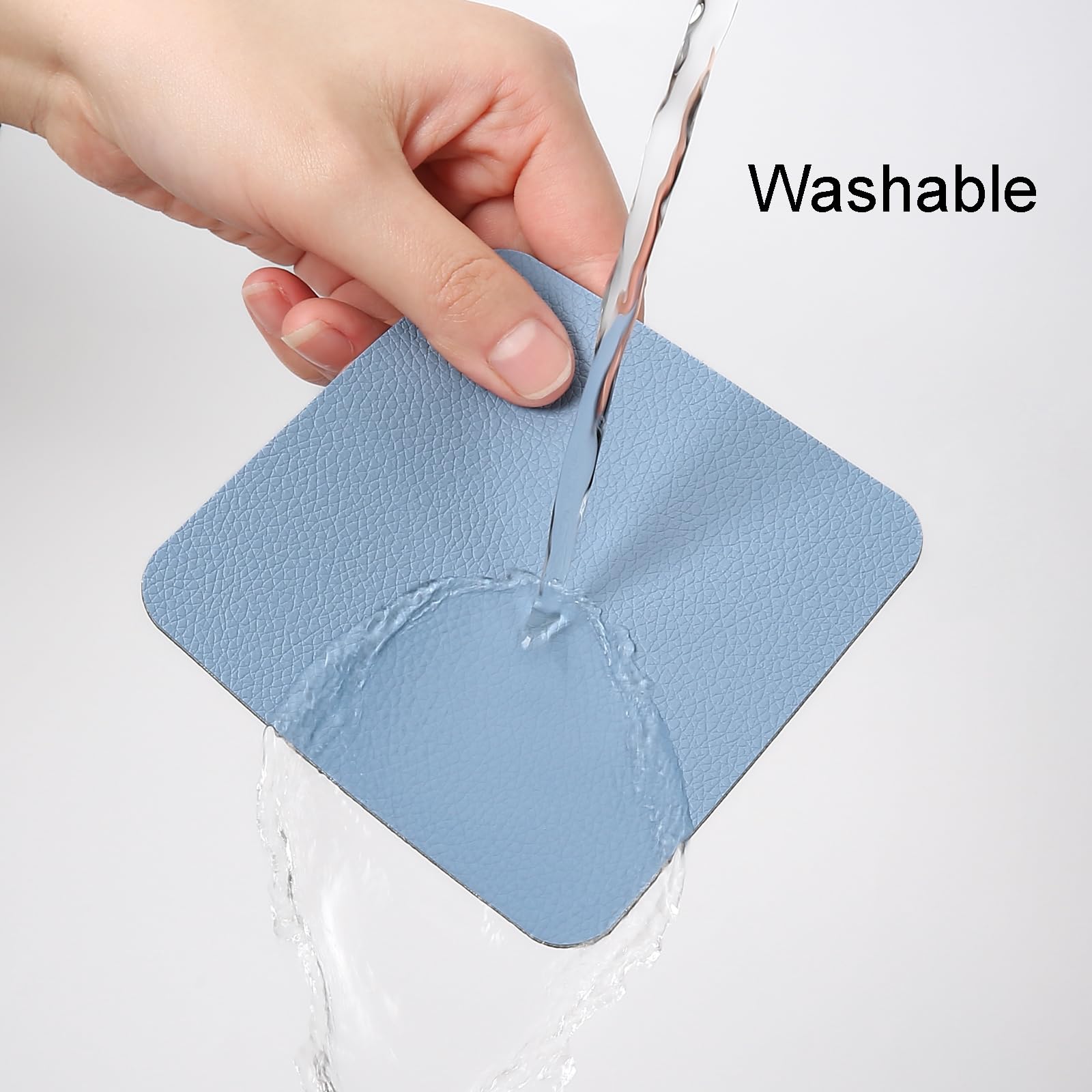 Myir JUN Coasters Glass Coasters set of 12 4 inch Double Sided Faux Leather Coaster Waterproof Non-slip Easy to Clean with Coaster Holder(Gray Sky blue) - Image 2