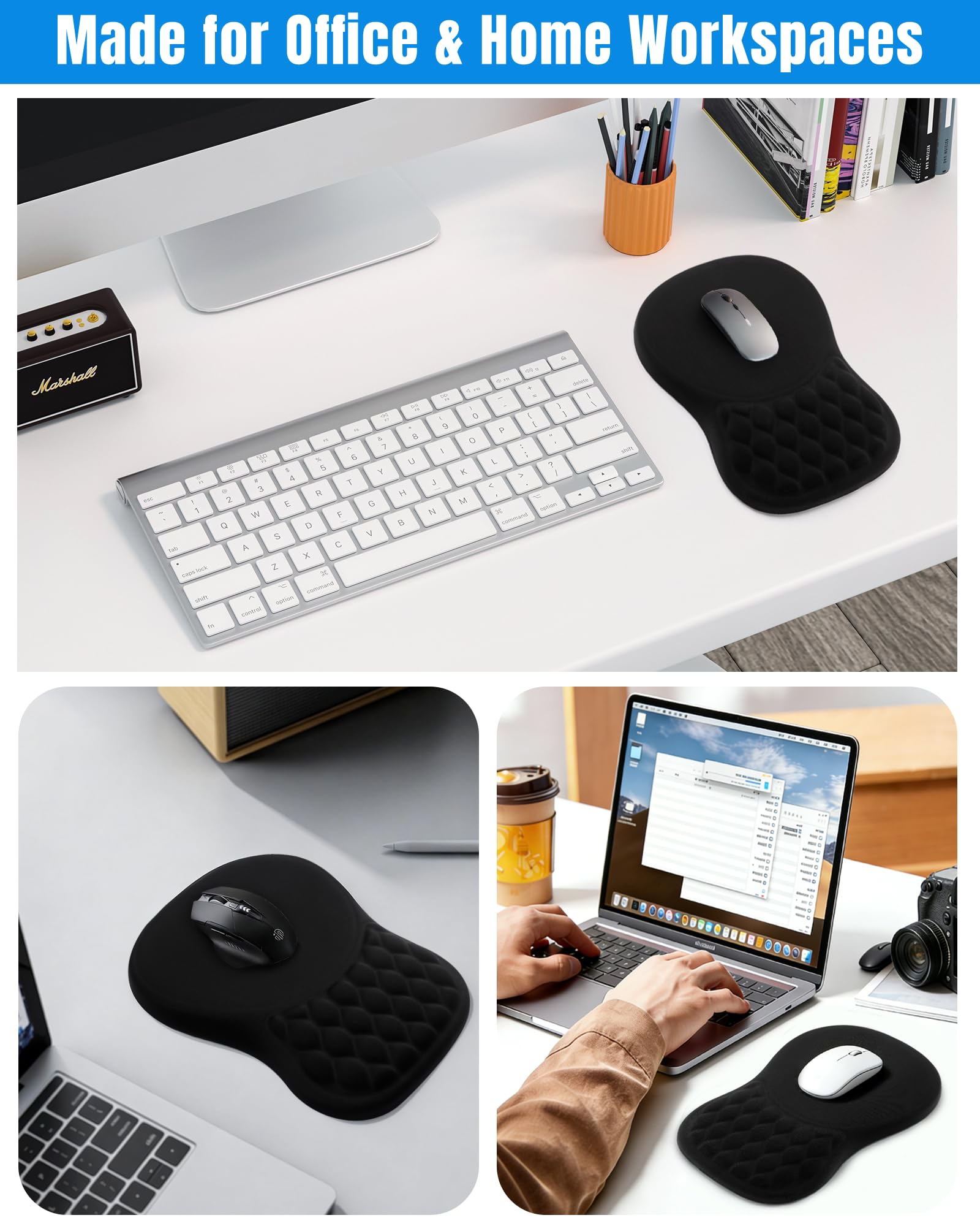 Ergonomic Mouse Pad with Wrist Rest, Slope Design Memory Foam Support, Smooth Lycra Surface, Non-Slip PU Base, Comfortable Mouse Mat for Office, Home, Computer Desk, Black