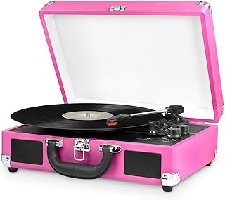 Victrola Vintage 3-Speed Bluetooth Portable Suitcase Record Player with Built-in Speakers Upgraded Turntable Audio Sound Pink, 1SFA (VSC-550BT-PNK)