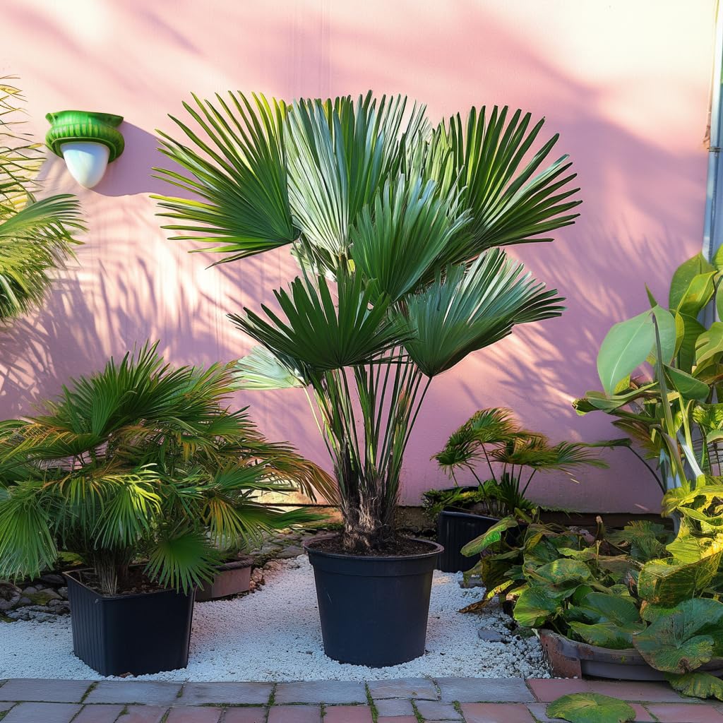 Plant in a Box - Chamaerops 'Vulcano' - 2er Set - Mediterrane Zwergpalme - Winterhart - Topf 19cm - Höhe 35-45cm - Kompakte palme