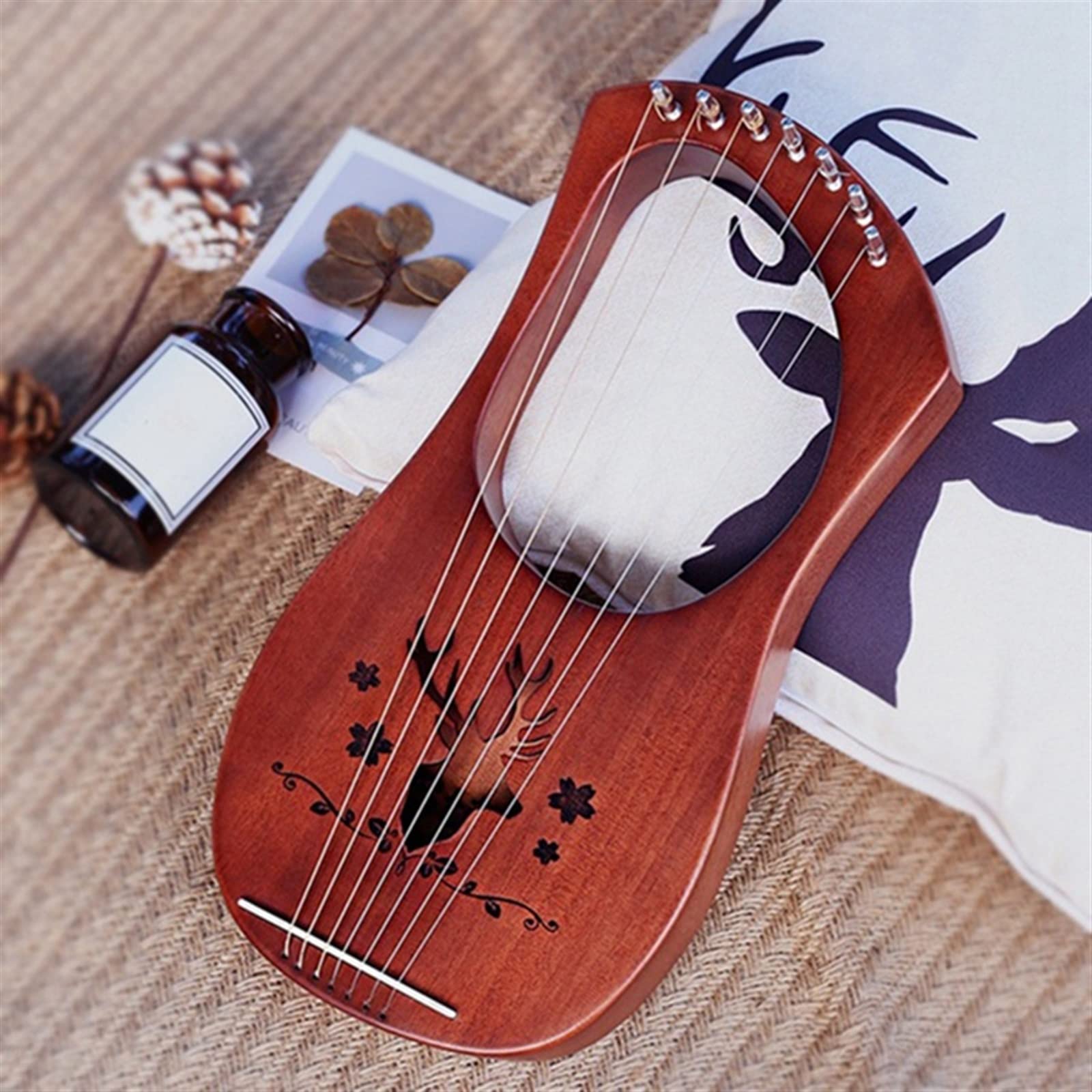 Arpa de lira de 7 cuerdas Arpa de madera maciza de caoba Cuerdas Instrumentos de cuerda Lira? Arpa para principiantes