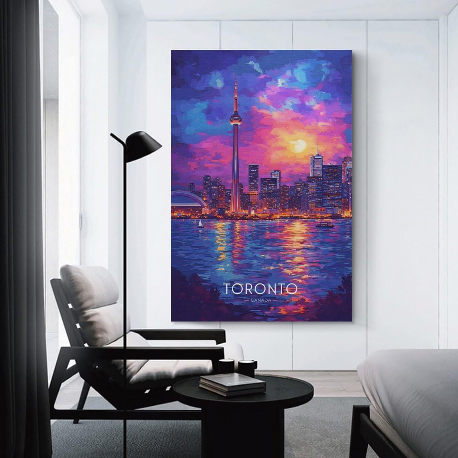 Junmoney Toronto Skyline at Sunset(3) Canvas Wall Art, 20x30inch(50x75cm), for Bedroom Decor, Cosy Corners Or Studios, Stylish Decor for A Restful Room Update