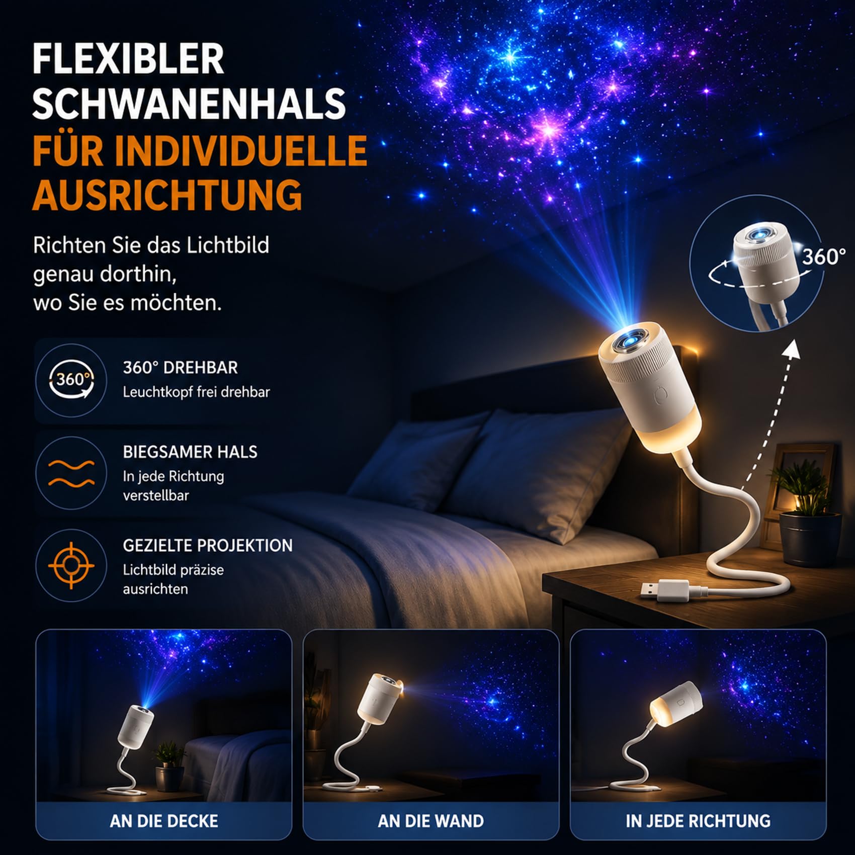 Comauo Night Light Projector, 2-In-1 Plug-and-Play HD Star Projector, Smart Holografischer 5D Sternen- & Ozeanprojekt, Eine Reihe Von Projektionsfolien mit Einstellbarer Helligkeit (Mit 24 Filmen)