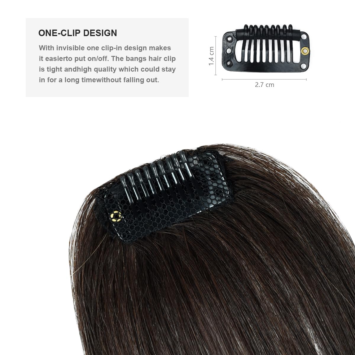 BUYOGET Clip in Fringe Human Hair Extension Airy Bangs Dark Brown Straight Remy Fringe Clip on Bangs Hair Clip for Women - Image 4