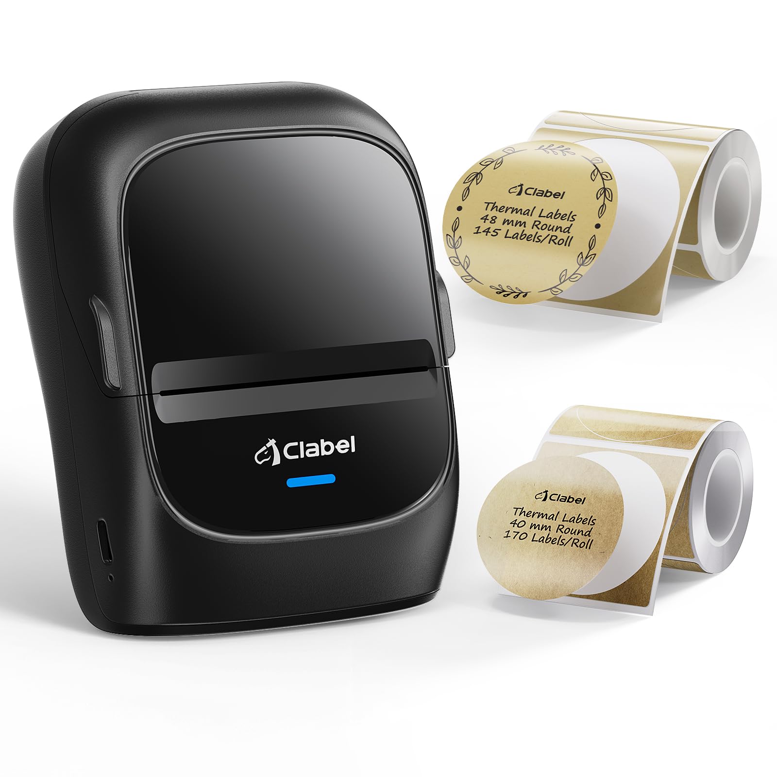 CLABEL 221B Etiquetadora Térmica Bluetooth con 2 Rollos Papel Kraft, Impresora de Etiquetas Portátil para Etiquetas de Precios Pegatinas Vintage Botes de Mermelada Tienda Mercadillo Manualidades
