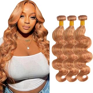 310g GveoXvo Honey Brown Bundles Human Hair HighLight Straight Bundles 24 26 28 Inch 8A Brazilian Virgin Remy 3 Bundles Double Weft Soft Real Ombre Blonde Hair Extensions 100g/Bundle