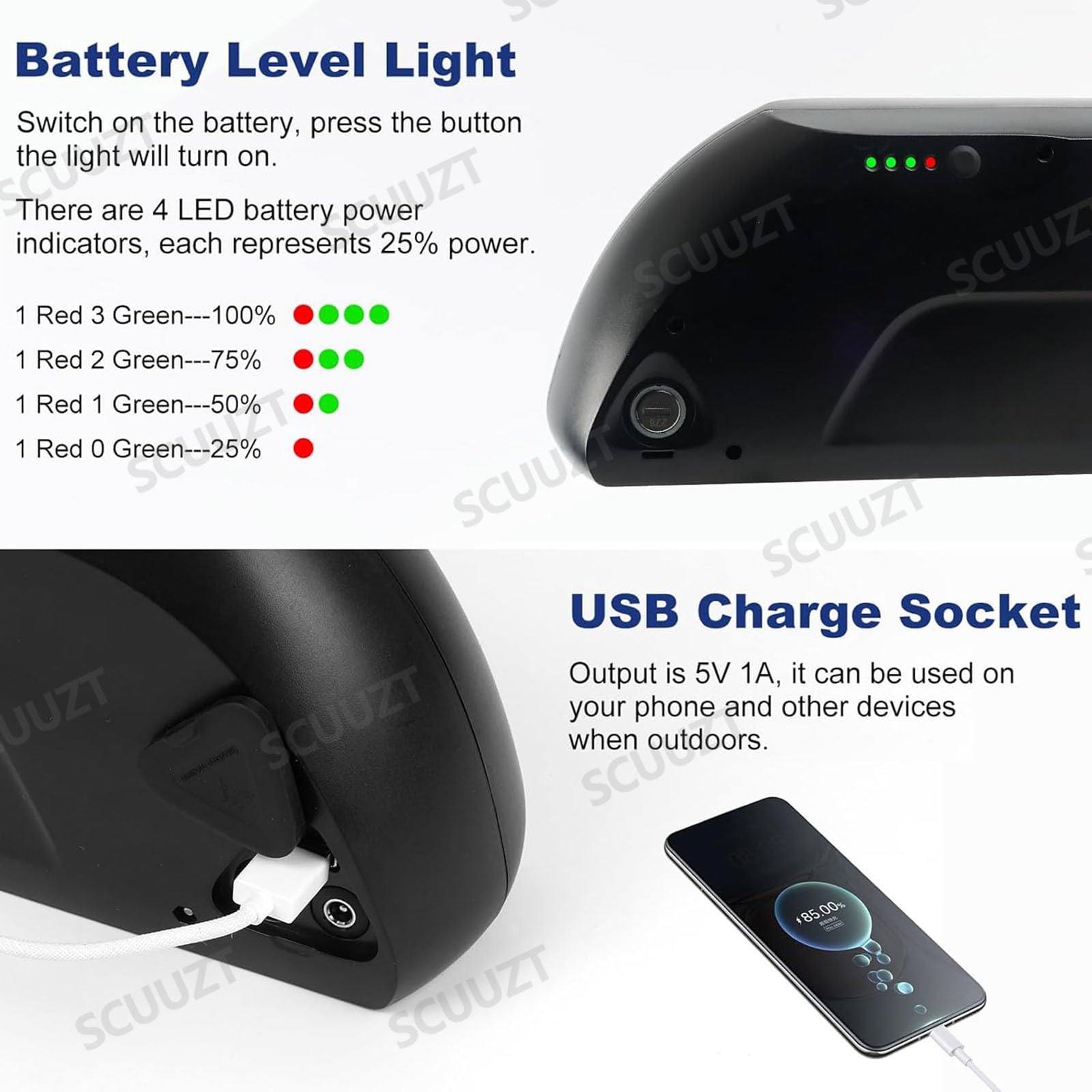 Batería Bicicleta eléctrica 36V 10AH 12AH 14Ah, Ebike Batería 36V Batería De Alta Potencia Paquete de batería con Cargador para 100W 250W 350W 500W 800W 1000W Moto