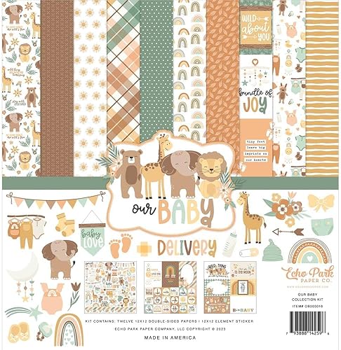 Miniatura 3 de Paquete de colección de papel Echo Park: Nuestro kit de colección Baby 12 x 12 + Our Baby 12" x 12" Paquete de papel sólido