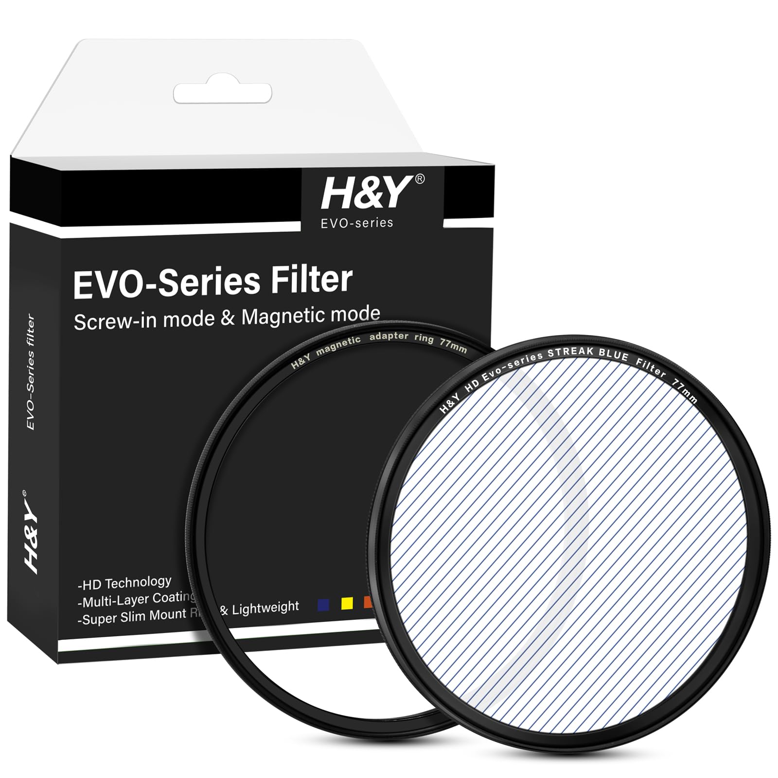 H&Y EVO Series 77mm Variable Blue Streak Filter 360° Rotatable Anamorphic Flare Effects Lens Filter Screw in and Magnetic Lens Filter 2 in 1 with Magnetic Adapter Ring for Photography and Videography