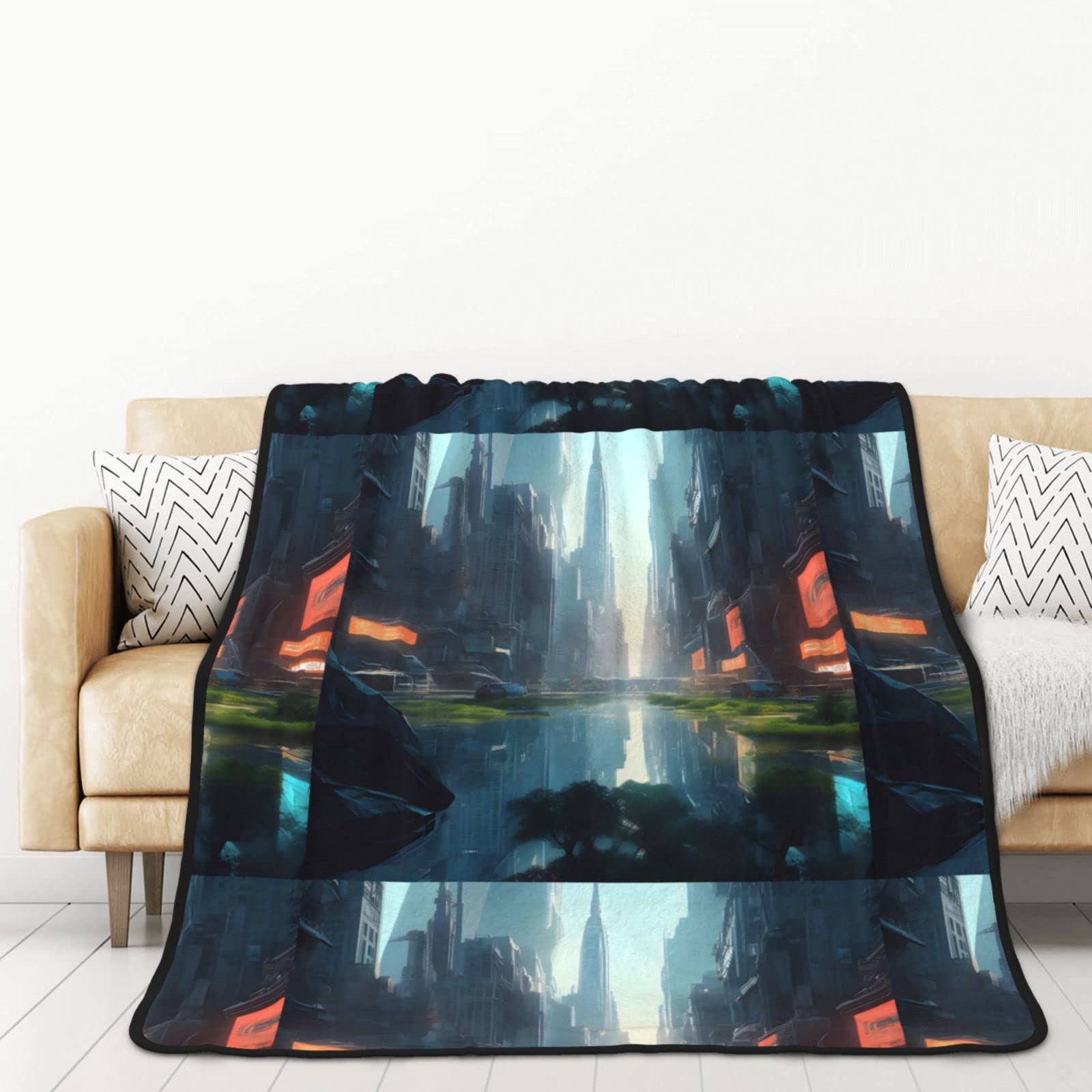 Couverture flanelle douillette The City on the Water lit voiture adulte