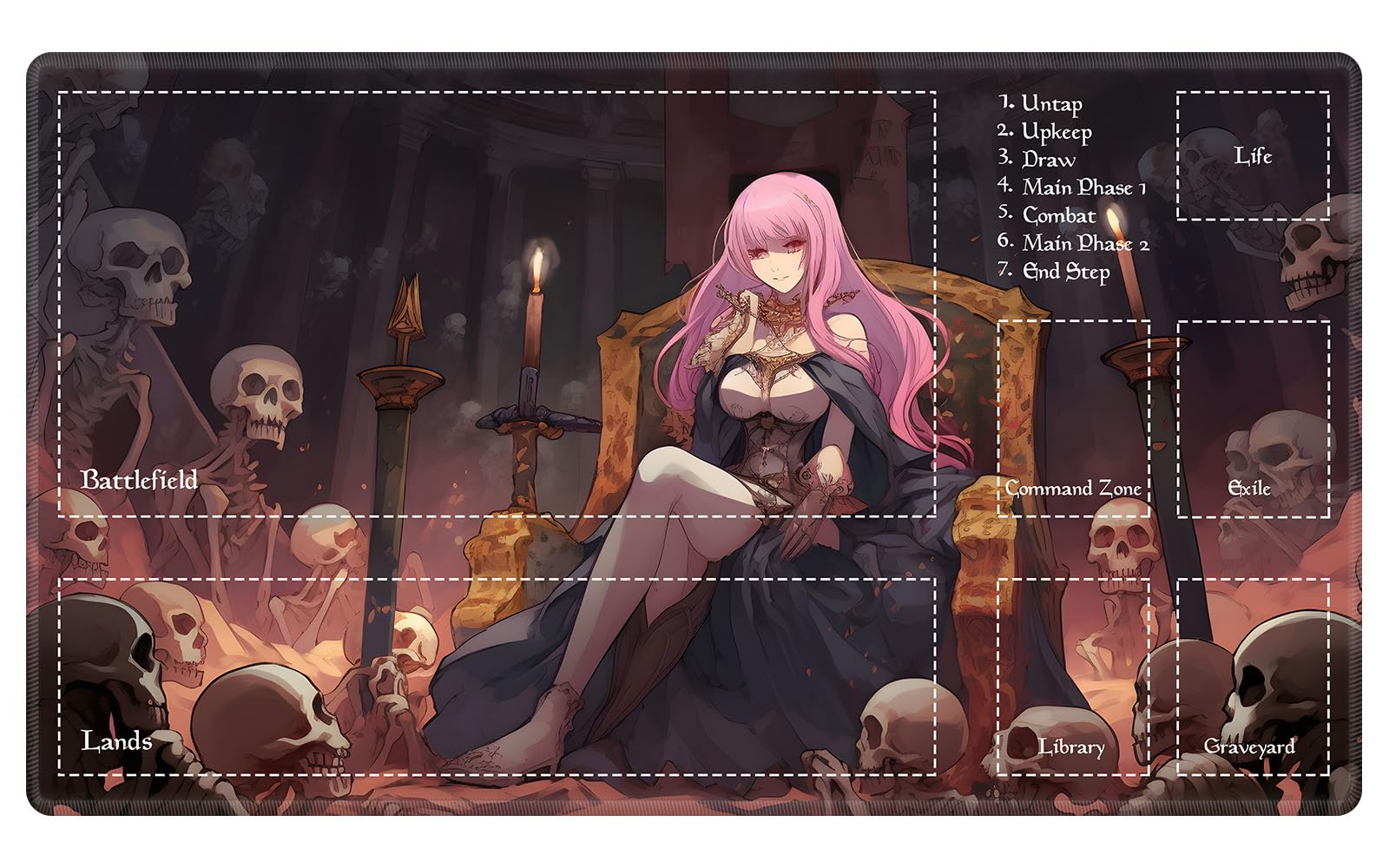EDGFRTOIO Playmat with Zones for MTG Card Game Playing, Game Mats Tabletop Magic Play Mats 24"x14" Commander Deck Gaming Desk Duel Mat Card Gameplay Mats for Beginner, Queen of Death — image 1