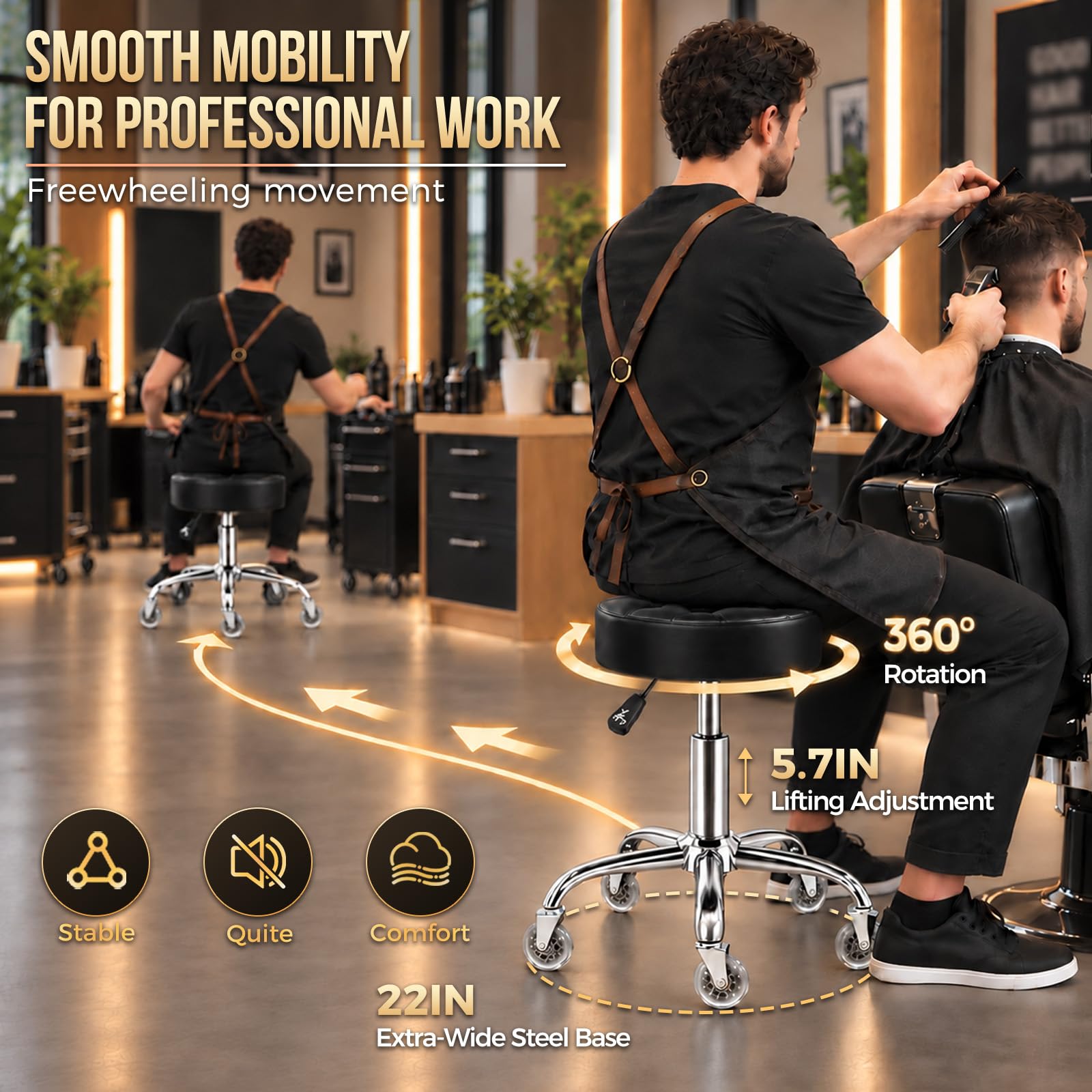 Heavy Duty Rolling Stool - Adjustable Height -3 Heavy Duty Rolling Stool - Adjustable Height -3