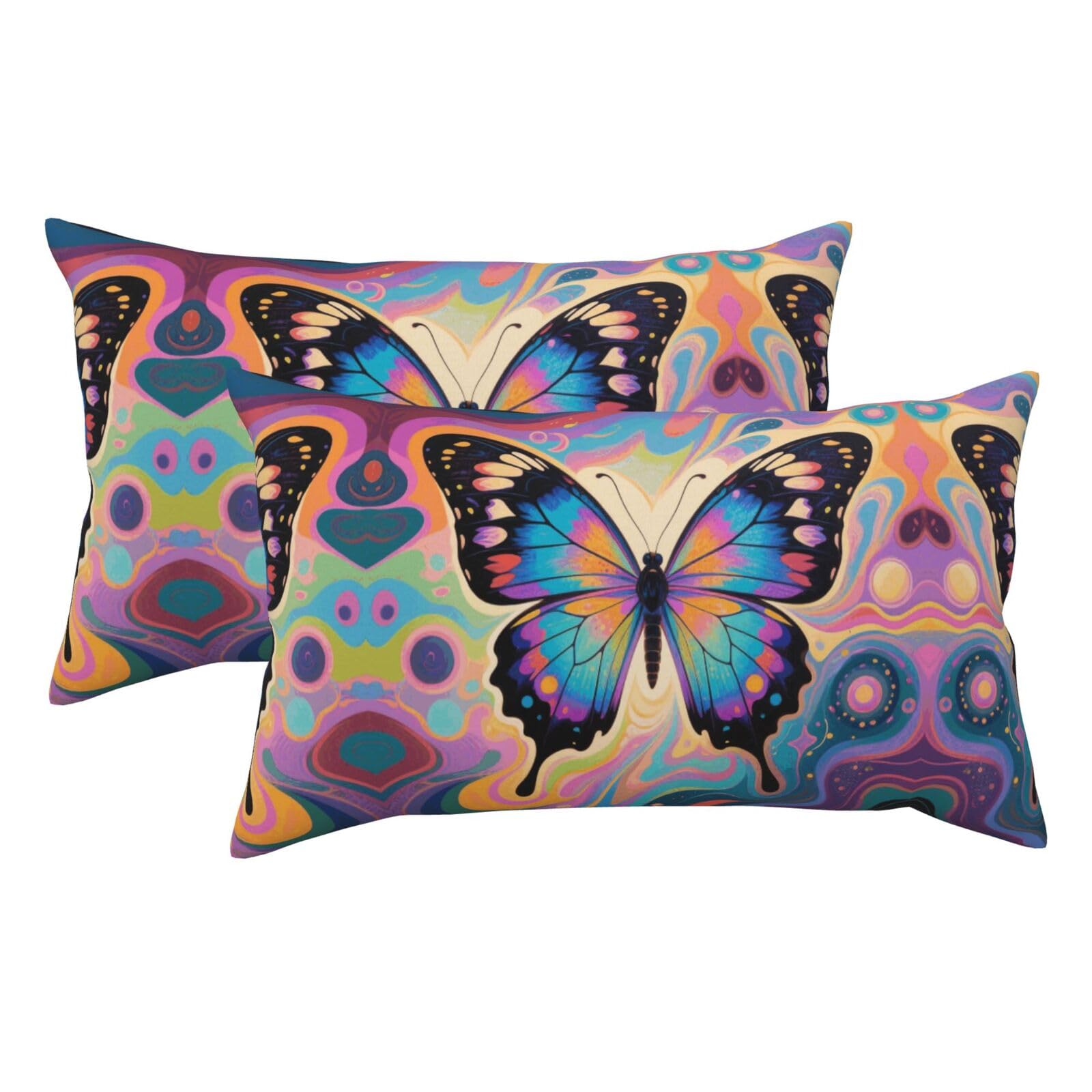 Colorful Butterflies Luxury King Pillowcases Set of 2, Plush Velvet Feel Pillow Covers with Hidden Zipper, Skin & Hair Friendly, 20x36 Inches Pillow Cases for Sleeping Gift