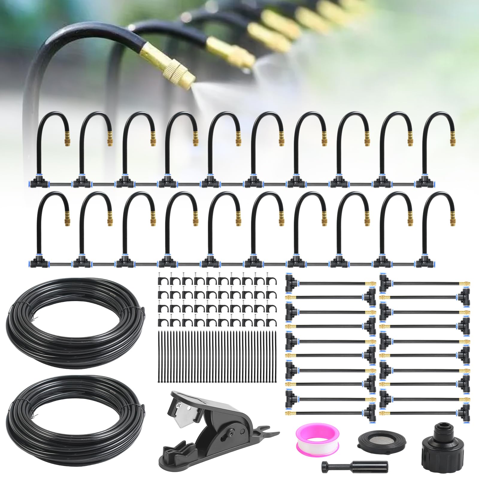 Easyhomie 66FT Drip Irrigation System Kit, 360° Automatic Garden Watering System with 20 Spray Nozzles for Garden, Greenhouse, Plantation, Lawn