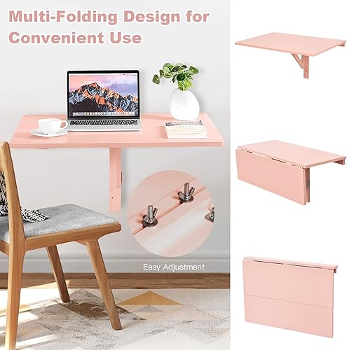 Miniatura 14 de COSTWAY Mesa plegable montada en la pared, 31.5 x 23.5 pulgadas, escritorio flotante de hojas caídas para espacios pequeños, estación de trabajo