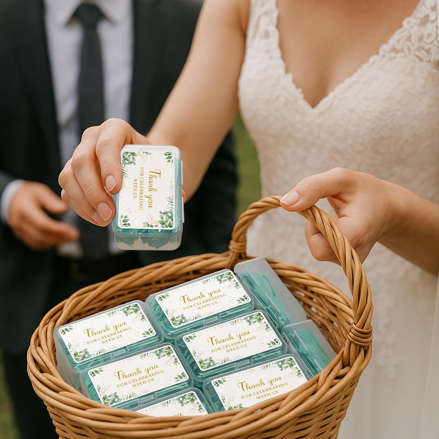 50 Pack Greenery Wedding Mint Floss Picks for Guests Bulk Baby Shower Birthday Favor Mint Dental Floss for Cleaner with Travel Handy Cases Eucalyptus Wedding Bridal Birthday Favors