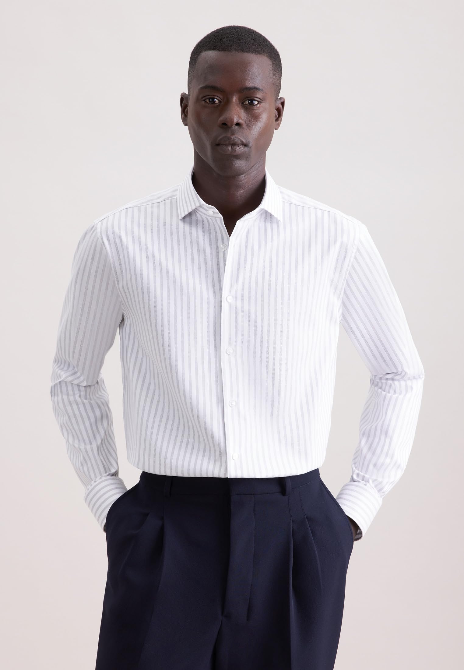 Seidensticker Regular Fit Langarm Business Hemd Camicia da Lavoro, Grigio, 43 Tall Uomo