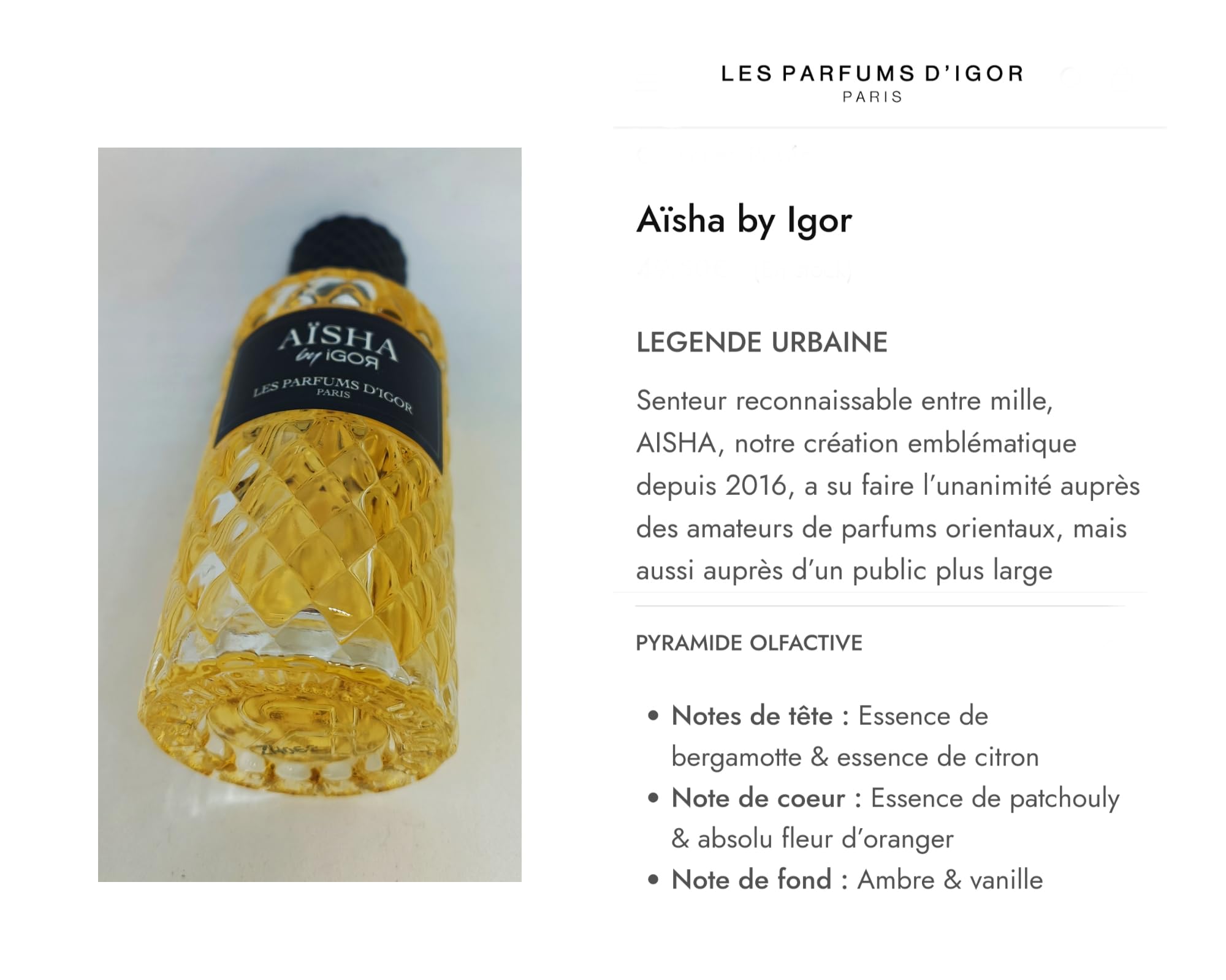 Aïsha Les Parfums D'Igor Creation 50ML - Ekstrakt perfumowy - By Igor - Mieszane - Wyprodukowano we Francji
