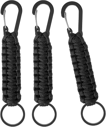 Bremorou 3 Pack Paracord Keychain Carabiner Lanyard With Braided Lanyard Aluminum Clip Heavy Duty Key Accessories For Camping Fishing Climbing Hiking Outdoor Backpacks Black