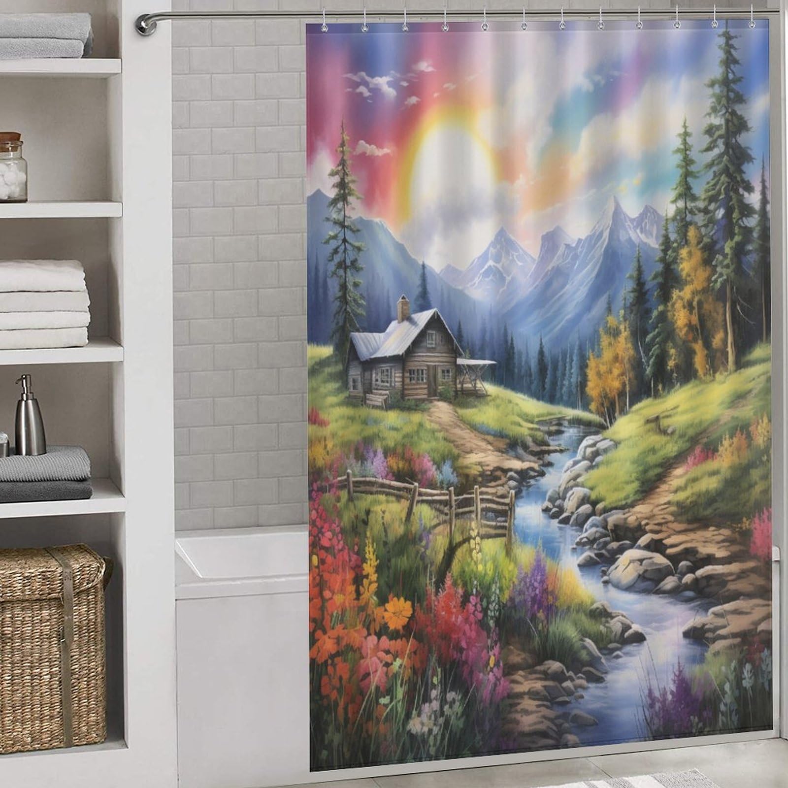 Rideau de douche Sérénité Alpine lavable pour baignoire familiale