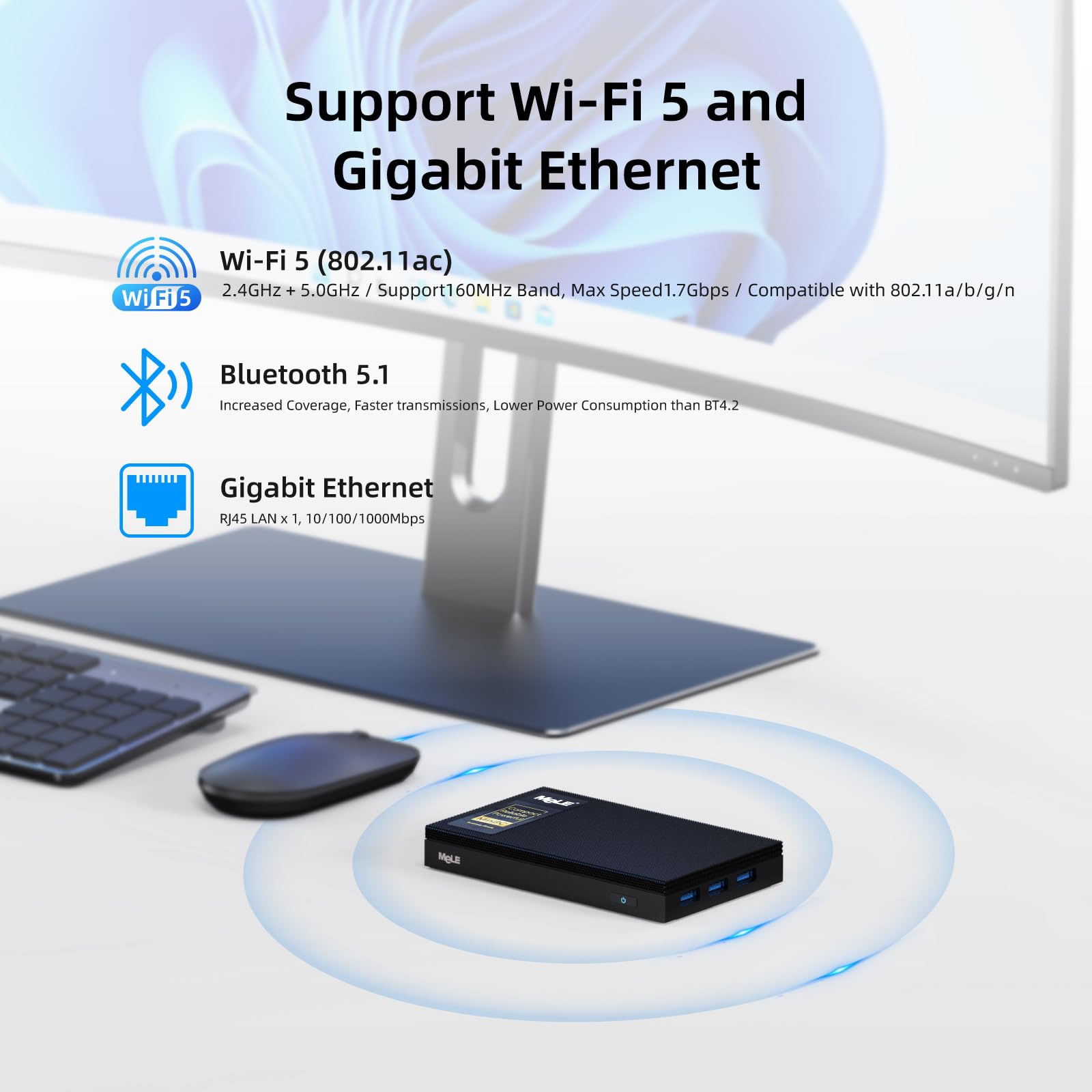 MeLE Quieter3Q WiFi 6 Fanless Mini PC Winodows 11 Pro N5105 8GB 256GB Portable Computer Desktop 4K HDMI HDR Industrial PC Support Win10 NVMe M.2 SSD 2.4G 5.0G WiFi Gigabit Ethernet PXE VESA Mount