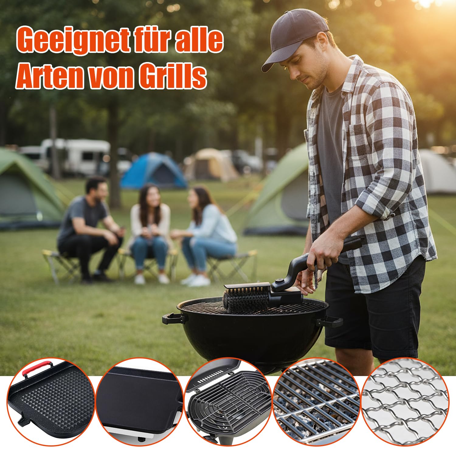 Elektrische Grillbürste：Akku-Betrieben, 180° Verstellbarem Winkel, 3-Stufen Reinigung, Edelstahl-Bürstenkopf, 90 Min Laufzeit, für Gasgrill, Holzkohlegrill, Kugelgrill, Elektrogrill und Grillrost