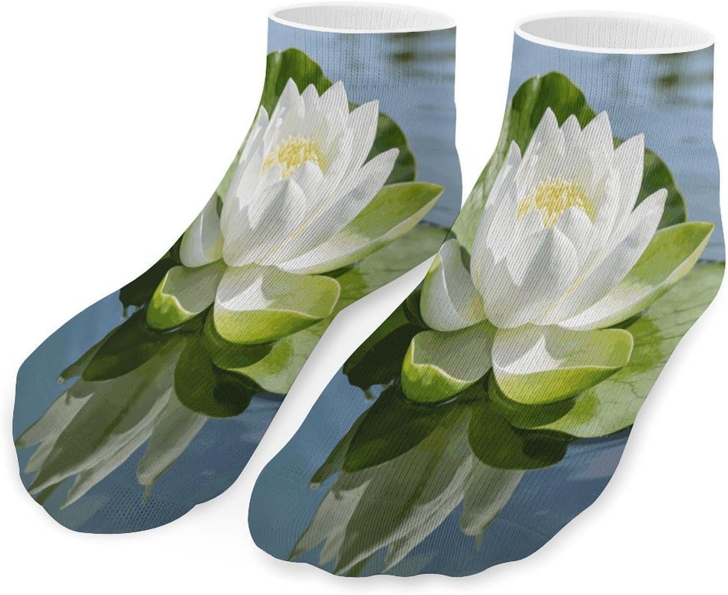 White Green Lotus Crew Sock for Men Women Funny Novelty Socks Athletic Ankle Socks Comfort Soft Low Cut Tab Sock 5 Pairs