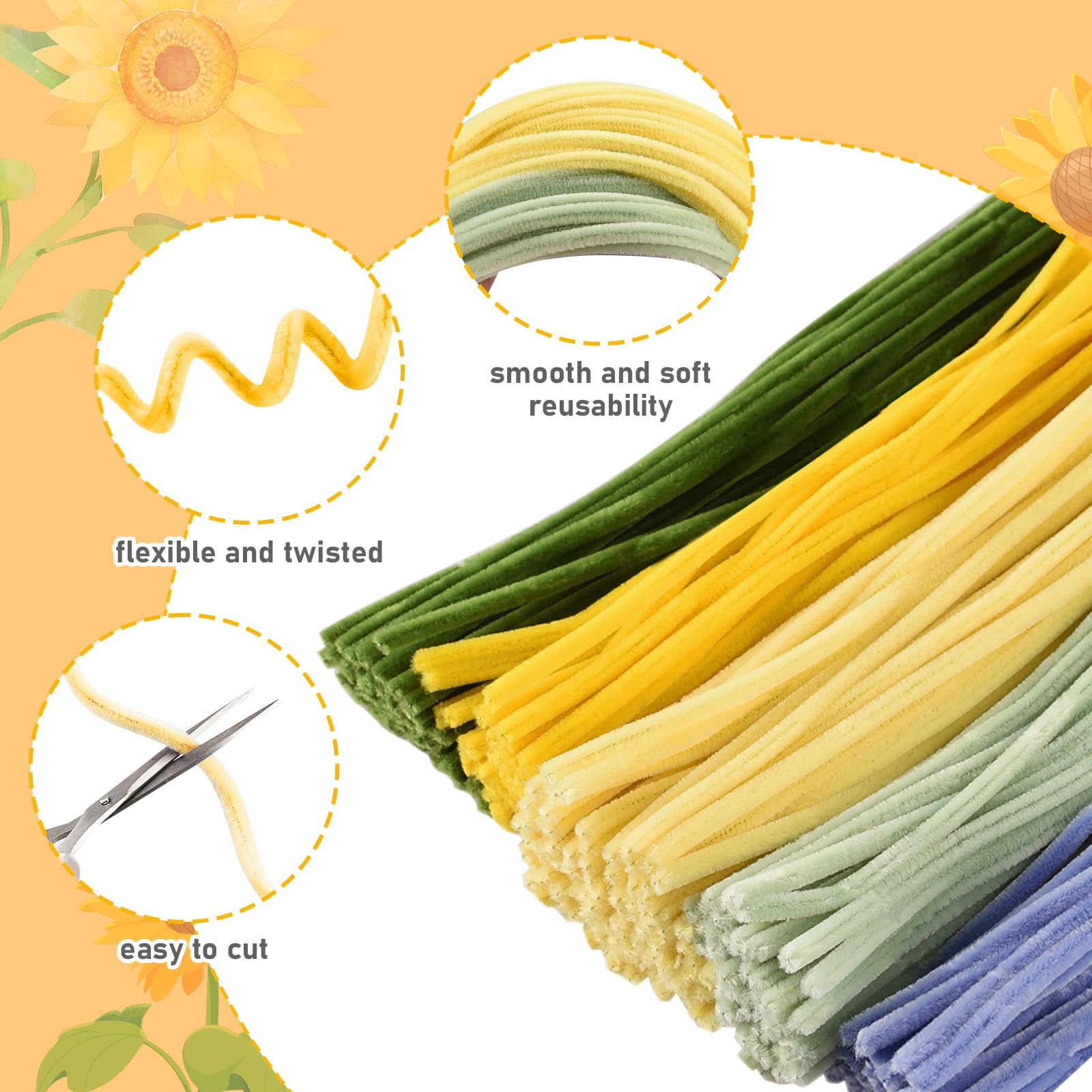 Kit 300 Fils Chenille 5 Couleurs Vintage + Accessoires – Étamines, Ruban, Tiges Artificielles Pour Créer Bouquets Fleurs DIY, Bricolage Et Déco