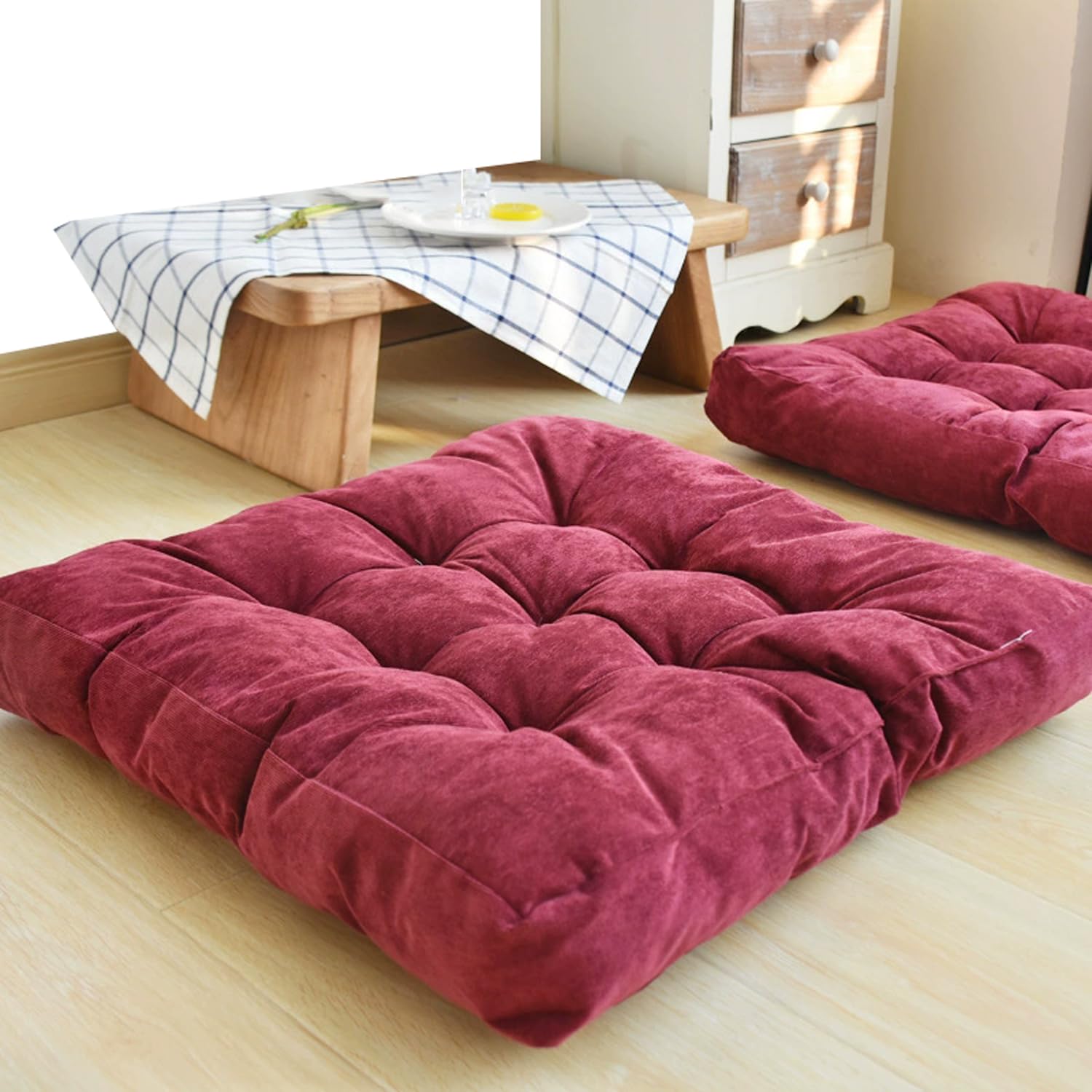 Cuscino quadrato in velluto a coste per adulti Yoga Mtat Gaming Lettura Morbido Interno / Esterno Seduto Mat 1 Pezzo Rosso - Tavolo & Versatile