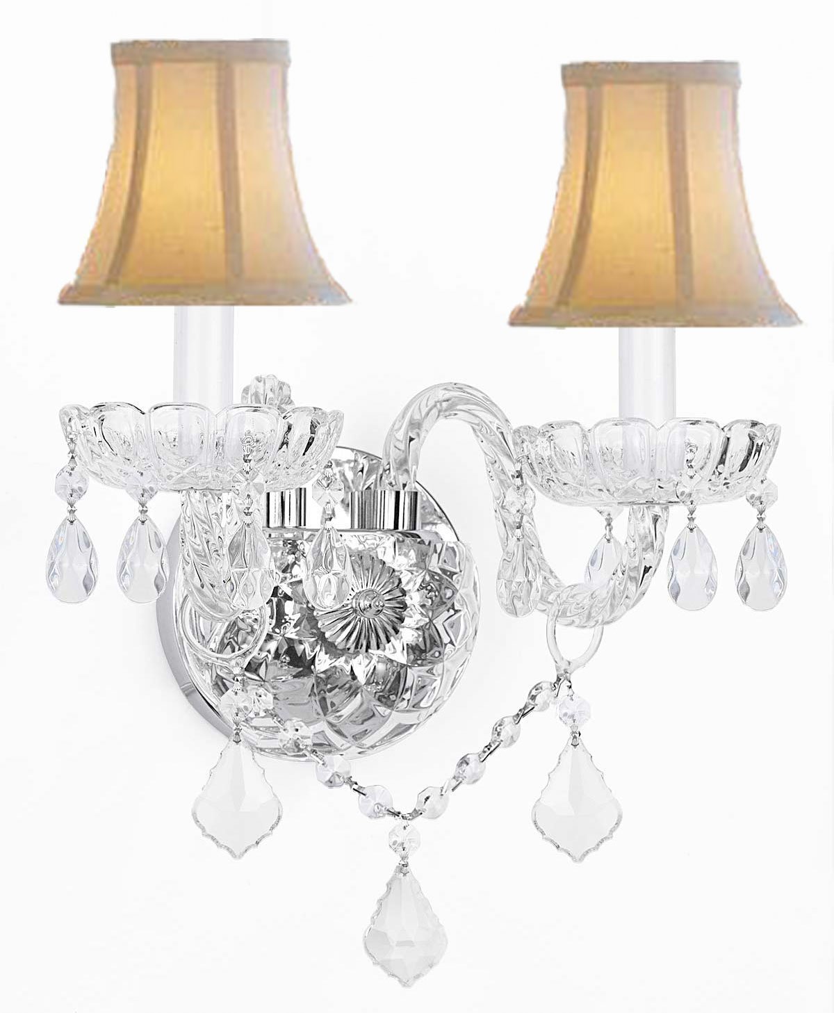 Murano Venetian Style Crystal Wall Sconce Lighting with White Shades!